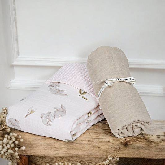 Duo beige muslin + Bunny waffle 